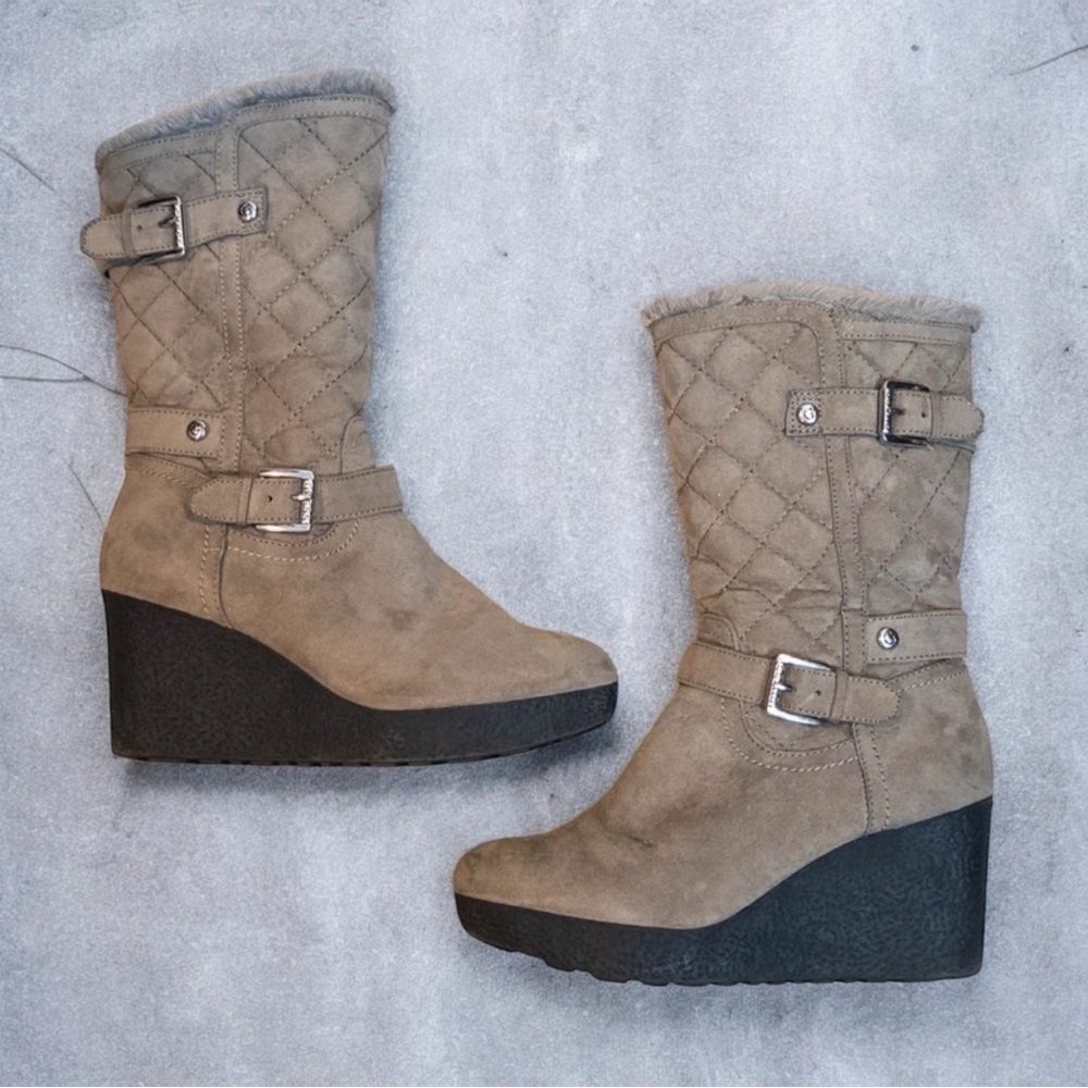 Guess Quilted Taupe Wedge Boots